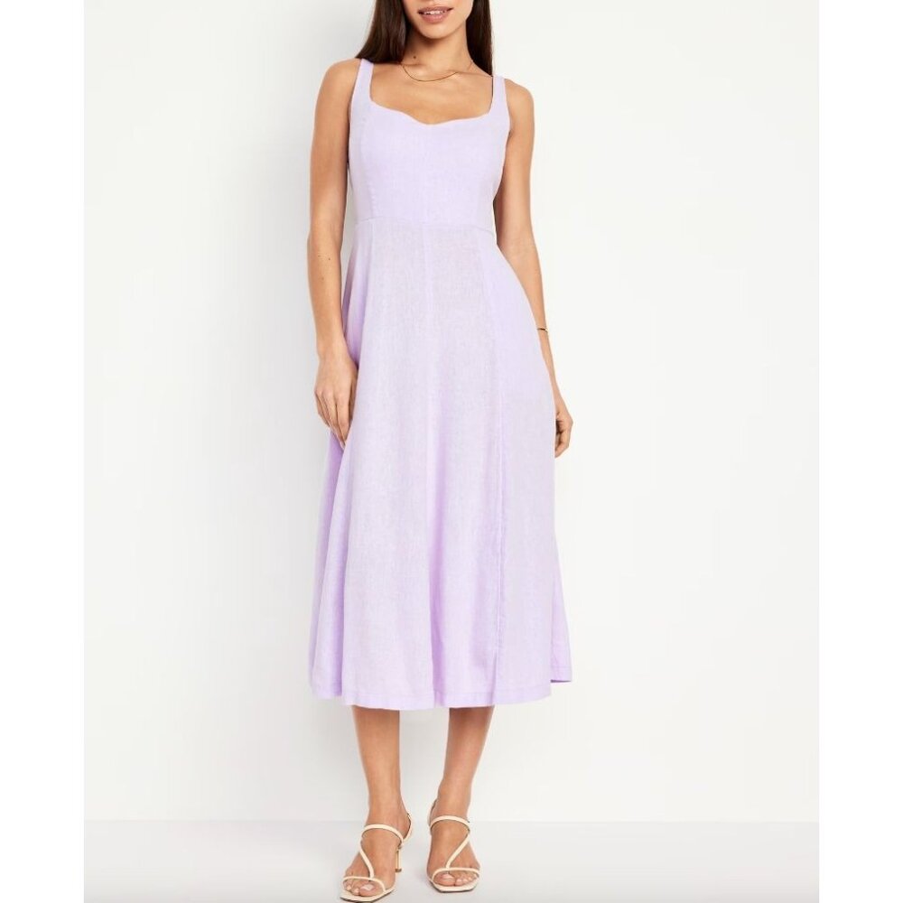 NEW‎ Old Navy Womens XL Tall Lavender Linen Blend Sleeveless Midi Dress Pockets